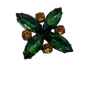 Vintage Amber and Green Star Brooch Unsigned